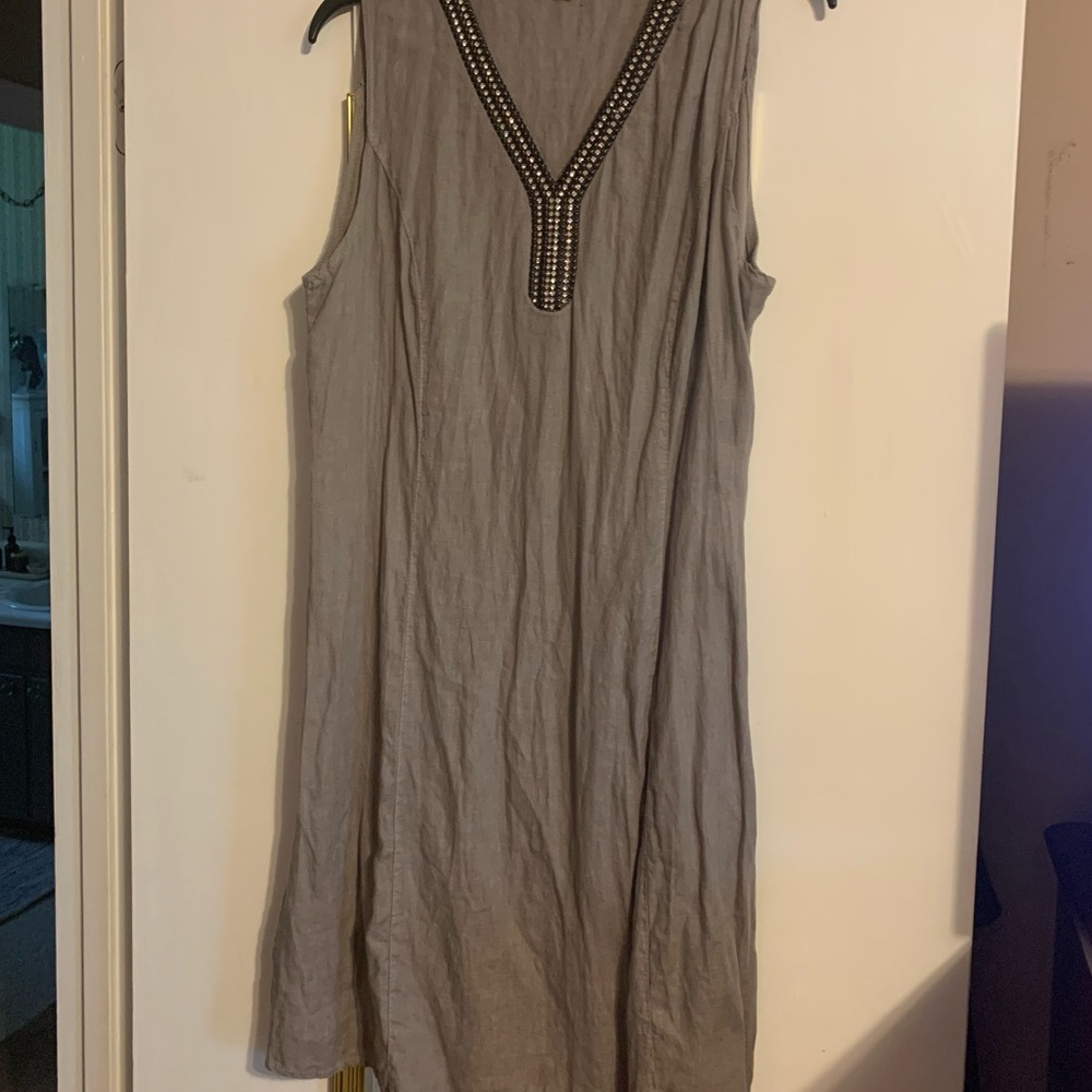 COPY - Lena Tomei Linen sequined neck dress. Size…